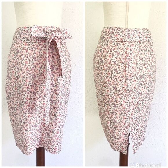 ANTONIO MELANI Floral Print‎ Pencil Skirt Tie Belt Cotton Pink Cream Size 2 NWOT - Picture 2 of 11